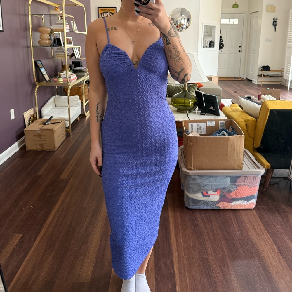 Astr Blue Bodycon Midi Dress for Night Out